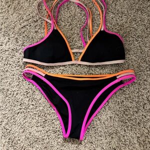 Victoria's Secret Black and Pink Bikini with Triangle Top
